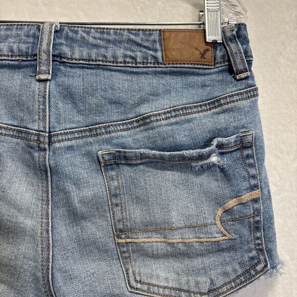 American Eagle Shorts Size 6 Hi Rise Festival Stretch Blue Denim Distressed - Picture 10 of 14